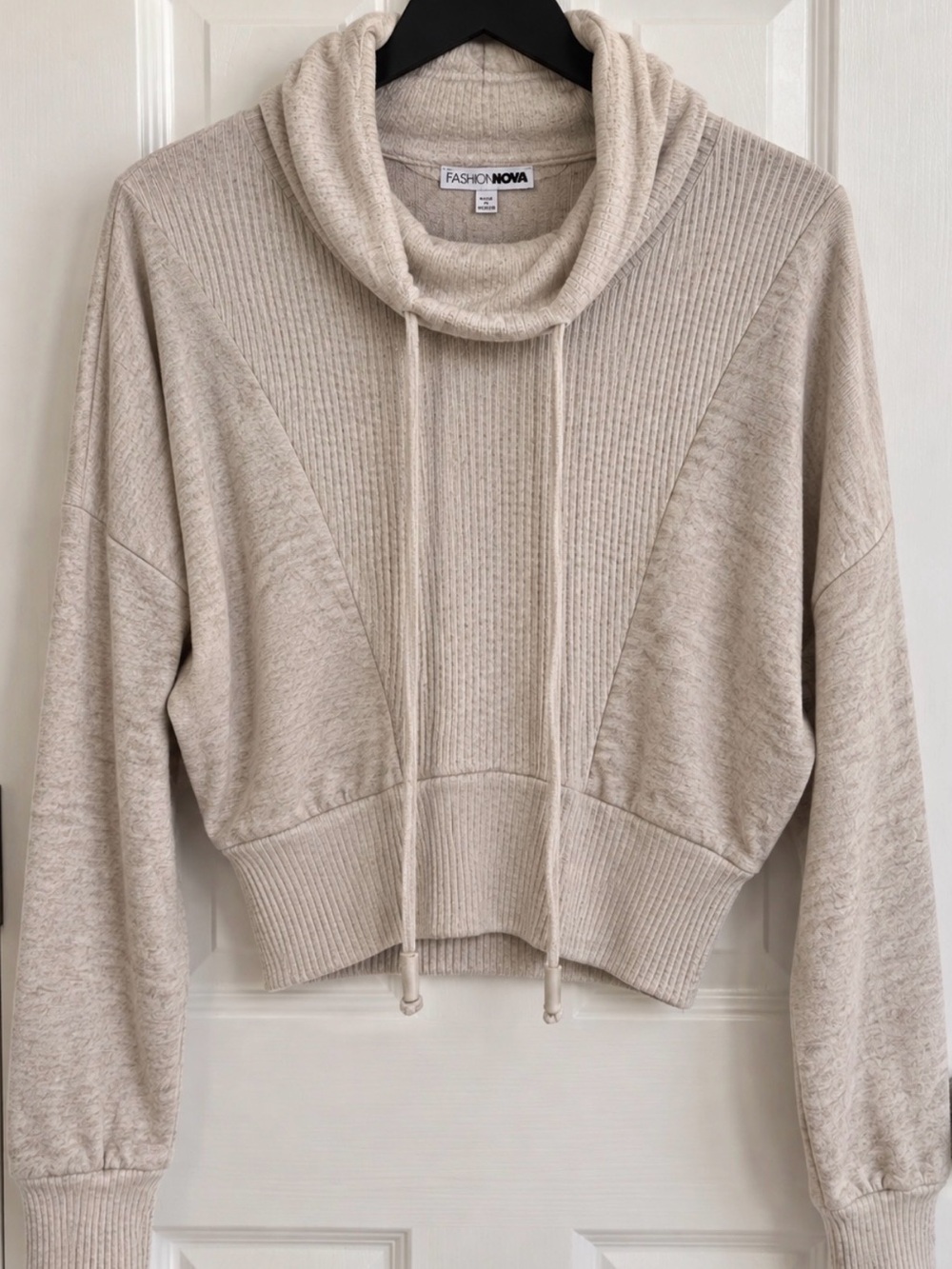 Women's Cozy Drawstring Cowl Neck Sweater - Cream - Picture 3 of 3